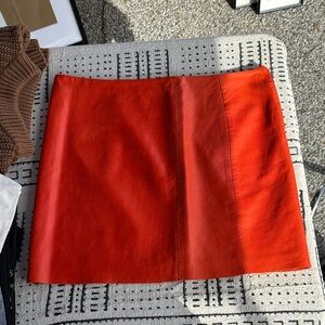 Short Red Orange Leather Skirt